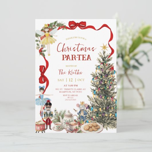 Invitation Classic Nutcracker Red Bow Coquette Christmas  (Debout devant)