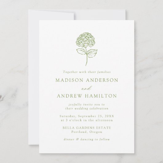 Invitation Classic Olive Green Hydrangea Wedding (Devant)