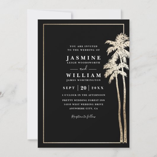 Invitation Classic Palm Trees Elegant Modern QR Code Wedding (Devant)