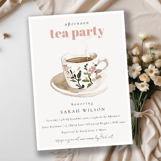 Invitation Classic Pastel Floral Tea Cup Afternoon Tea Party