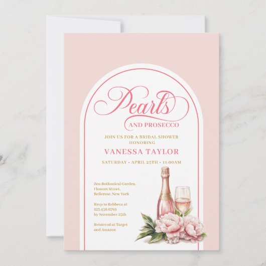 Invitation Classic pearls and prosecco bridal shower layout (Devant)