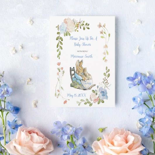 Invitation Classic Peter le Baby shower lapin Twins