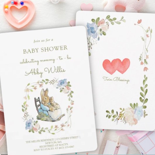 Invitation Classic Peter le Baby shower lapin Twins