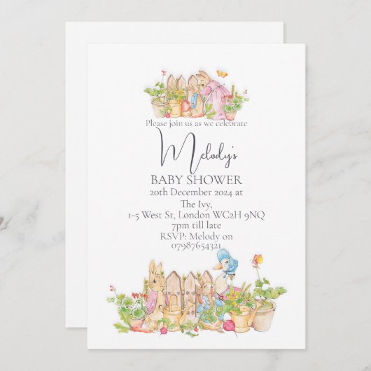 Invitation Classic Peter Rabbit 5x7 Baby Shower Invitations. (Devant / Derrière)