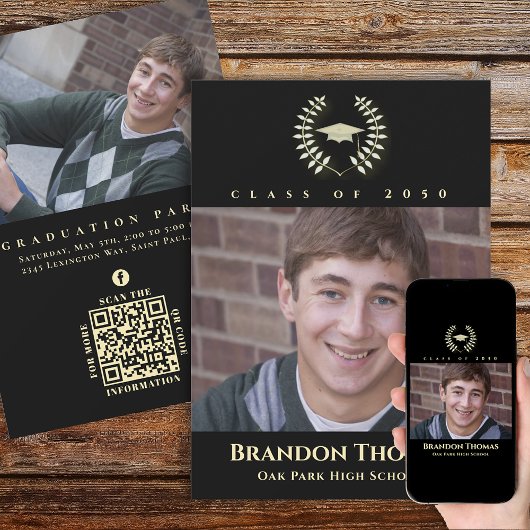 Invitation Classic Photo Black Gold Lauréat