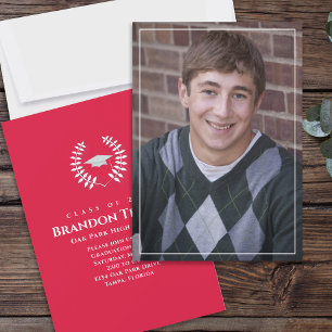 Invitation Classic Photo Crimson Red Laurel Feuilles