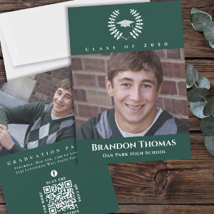 Invitation Classic Photo Dark Green Laurel Feuille