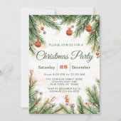 Invitation Classic Pine & Ornament Christmas Party (Devant)