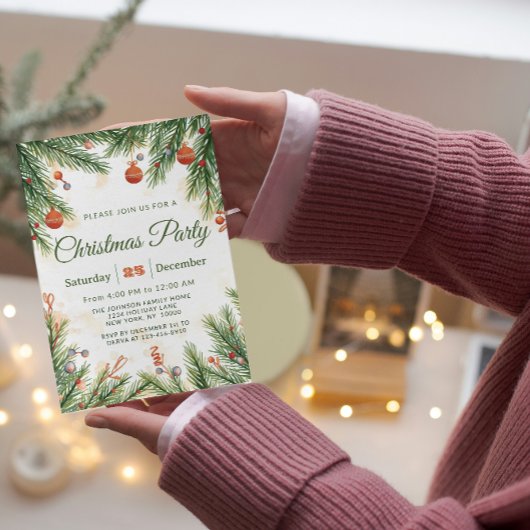 Invitation Classic Pine & Ornament Christmas Party