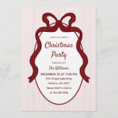 Invitation Classic Pink Stripes & Red Bow Frame Christmas  (Devant)