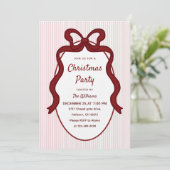 Invitation Classic Pink Stripes & Red Bow Frame Christmas  (Debout devant)