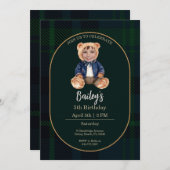 Invitation Classic Plaid Little Bear Birthday Photo (Devant / Derrière)