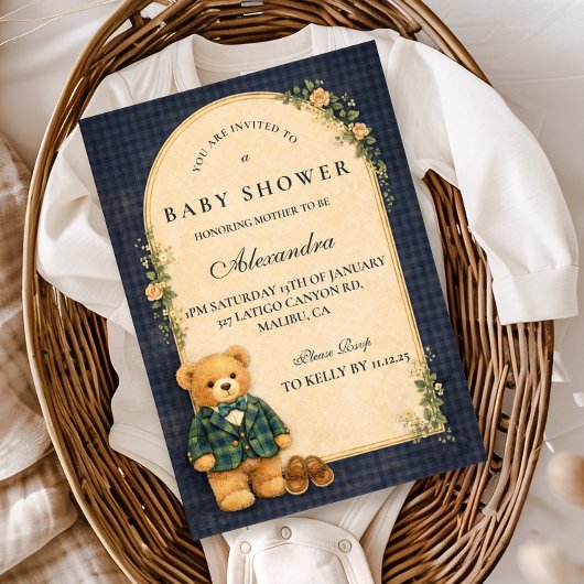 Invitation Classic Plaid Nursery Teddy Baby Shower