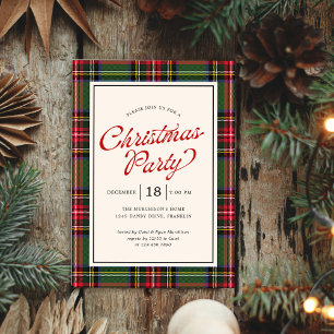 Invitation Classic Plaid Retro Script Christmas Party