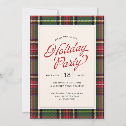 Invitation Classic Plaid Retro Script Fête de vacances (Devant)