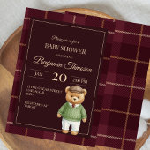 Invitation Classic Polo Teddy Bear Preppy Plaid Baby Shower
