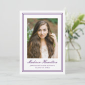 Invitation Classic Purple Double Border Photo Graduation (Debout devant)