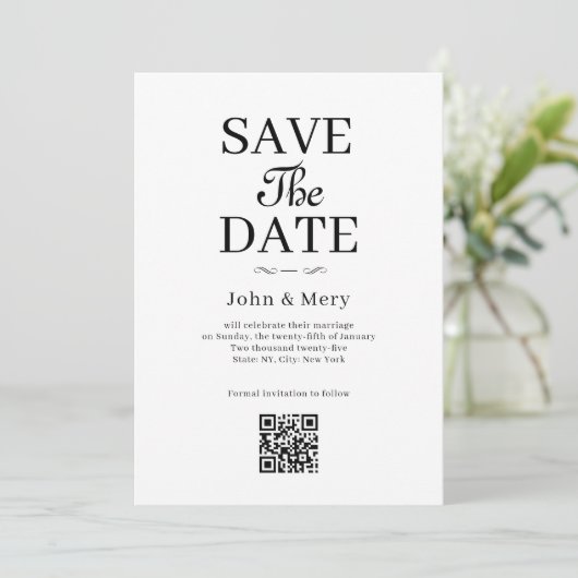 Invitation Classic QR Code Photo Wedding Save The Date (Debout devant)