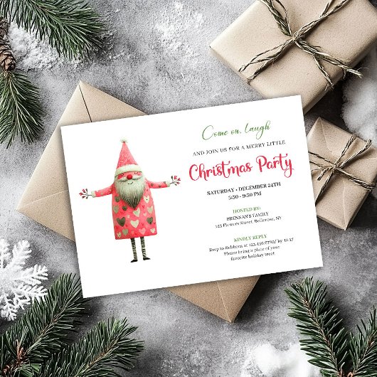 Invitation Classic Quirky Santa Red Green Christmas Party