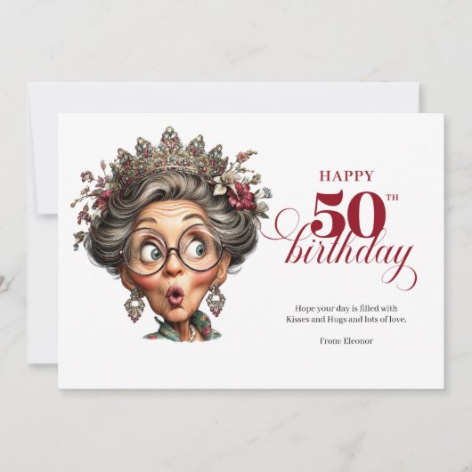 Invitation Classic Quirky Woman 50th Birthday Whimsical Card (Devant)