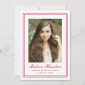 Invitation Classic Red Double Border Frame Photo Graduation (Devant)