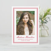 Invitation Classic Red Double Border Frame Photo Graduation (Debout devant)
