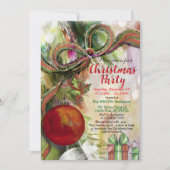 Invitation Classic Red Green Bow Watercolor Christmas Party (Devant)