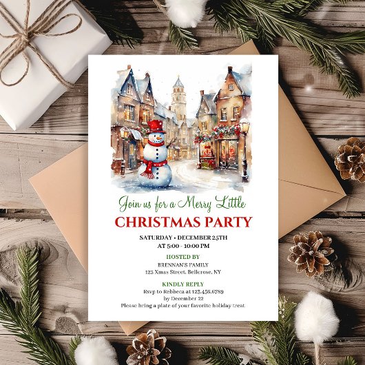 Invitation Classic red green Christmas scene party card