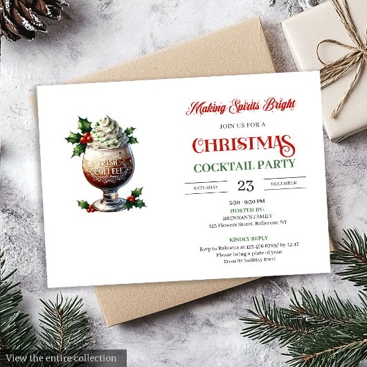 Invitation Classic Red Green Festive Cocktails Party Invites