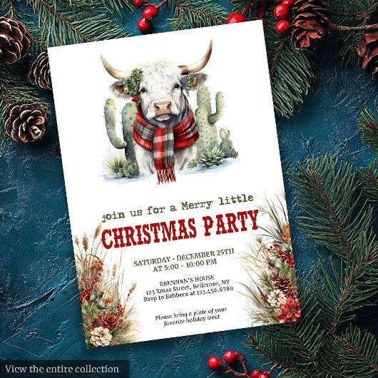 Invitation Classic Red Green Highland Cow Christmas Invite