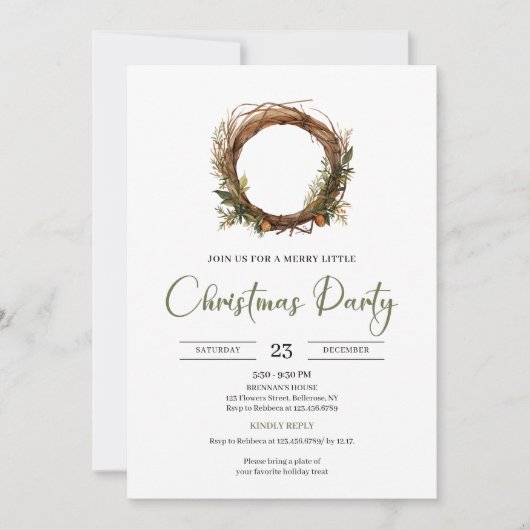 Invitation Classic Red Green Minimalist Elegant Xmas Party (Devant)