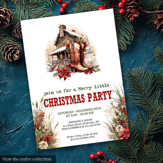 Invitation Classic red green ranch Christmas party invite