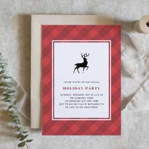Invitation Classic Red Plaid Motif Deer Fête de Vacances