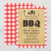 Invitation Classic Red Plaid Pig Roast BBQ fête d'anniversair (Devant / Derrière)