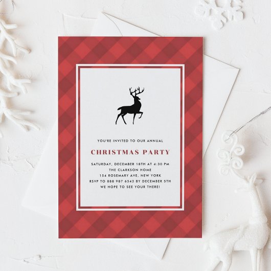 Invitation Classic Red Plaid with Deer Holiday