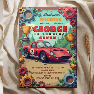 Invitation Classic Red Race Car Birthday Party