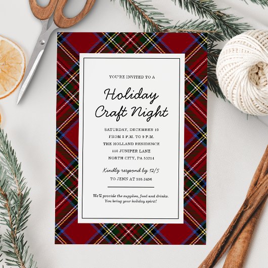 Invitation Classic Red Tartan Fête Artisanale Nuit
