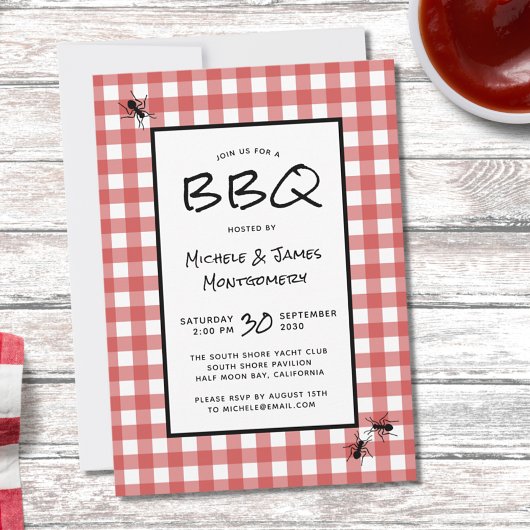 Invitation Classic Red White En vichy Ants BBQ Pique-nique