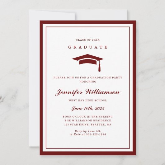Invitation Classic Red & White Script Graduation Photo (Devant)