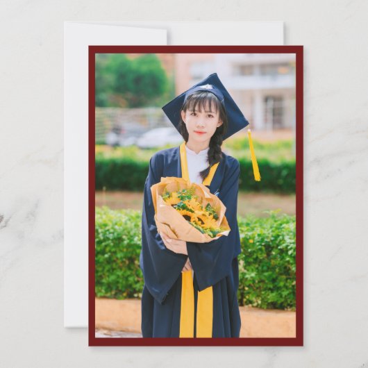 Invitation Classic Red & White Script Graduation Photo (Dos)