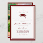 Invitation Classic Red & White Script Graduation Photo (Devant / Derrière)