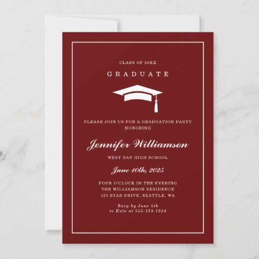 Invitation Classic Red & White Script Graduation Photo (Devant)