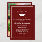 Invitation Classic Red & White Script Graduation Photo (Devant / Derrière)