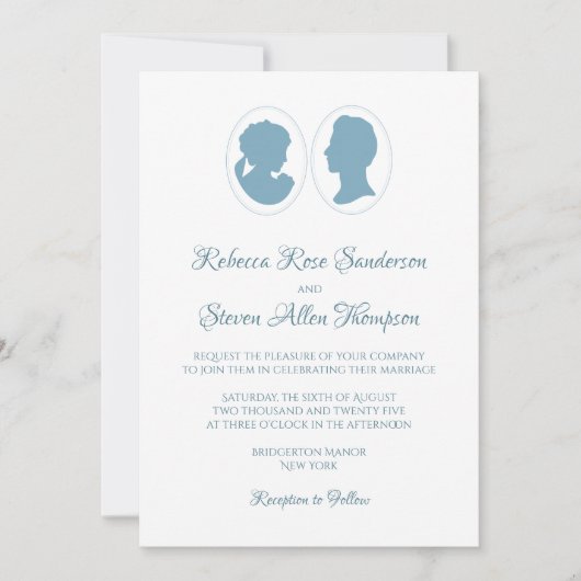 Invitation Classic Regency Blue Cameo Mariage (Devant)