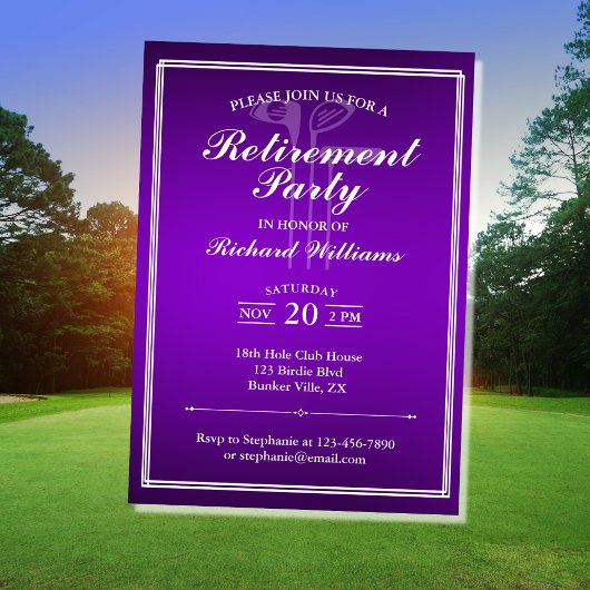 Invitation Classic Retraite Golf Thème Purple Blanc