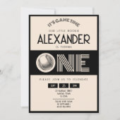 Invitation Classic Retro Black Baseball 1er Anniversaire (Devant)