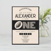 Invitation Classic Retro Black Football 1er Anniversaire (Debout devant)