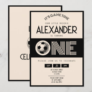 Invitation Classic Retro Black Soccer 1er anniversaire