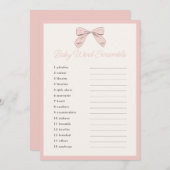 Invitation Classic rose Bow Baby shower Word Scramble Jeu (Devant / Derrière)