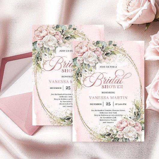 Invitation Classic Rose Gold Floral Greenery Bridal Shower